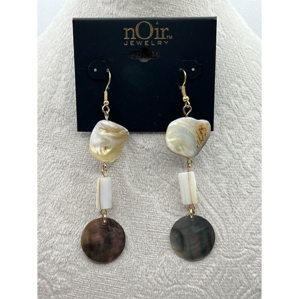 nOir Jewelry Gray Dangle Earrings Mother of Pearl Bohemian Beach B44